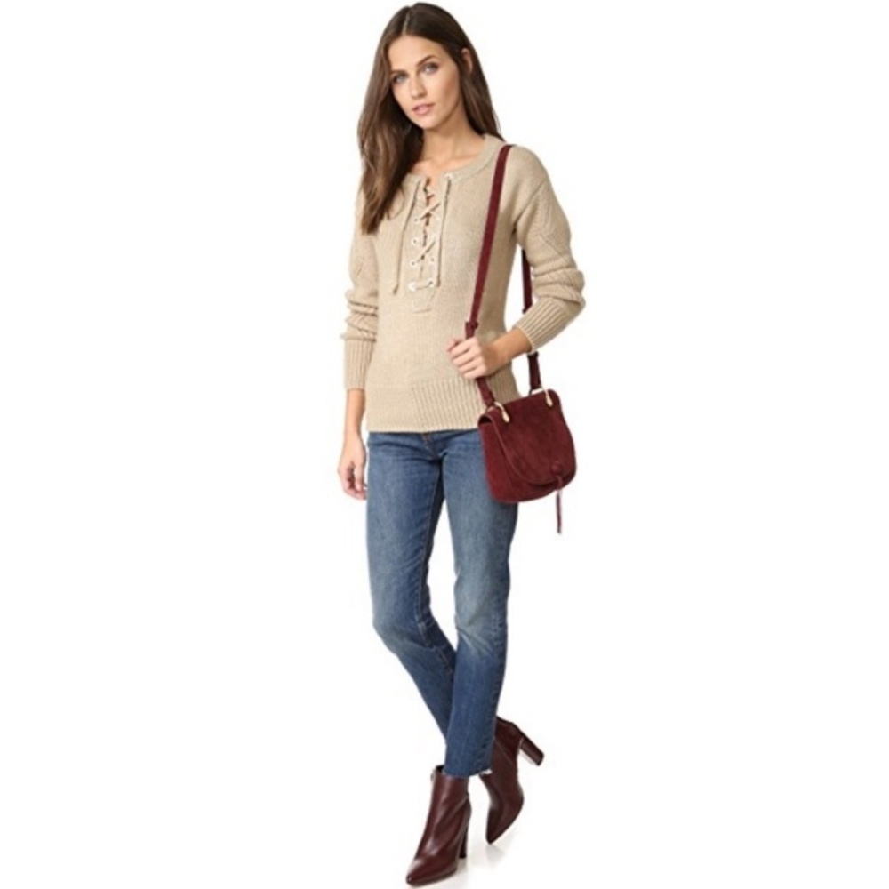 Revolve Brand Capulet Brighton Henley Lace Up Sweater in Pebble New with…